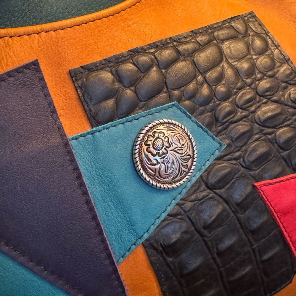 Multicolor Geometric Southwestern Pattern Leather Custom Bag NWT - Picture 3 of 7